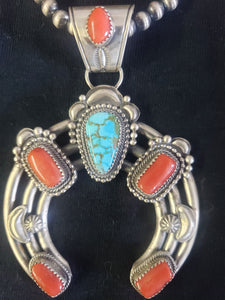 Navajo Naja necklace turquoise and coral